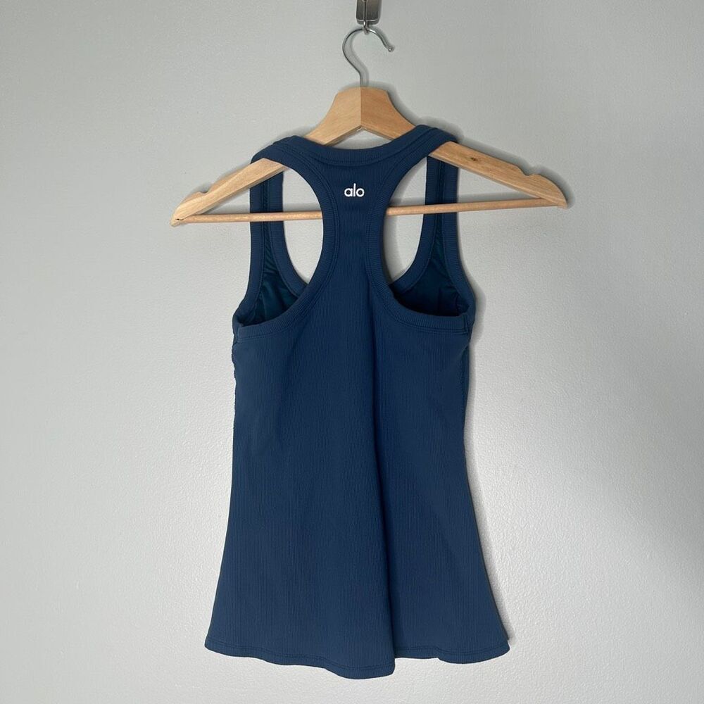 ALO YOGA Support Ribbed Racerback Tank In Rich Navy - Picture 4 of 7